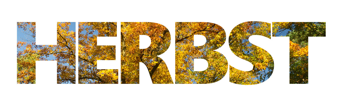 Herbst-Schriftzug mit gelben Blättern im Inneren